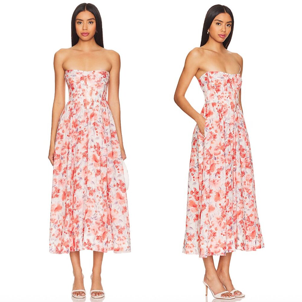 NEW Bardot Lola Corset Midi Dress Red Floral Pink White Formal Gown Bridesmaid 8